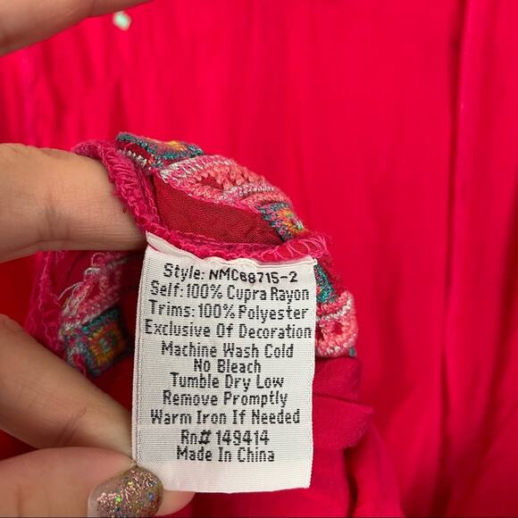 Johnny Was | Red Long Sleeve Blouse Embroidered Rayon XS - Picture 9 of 10